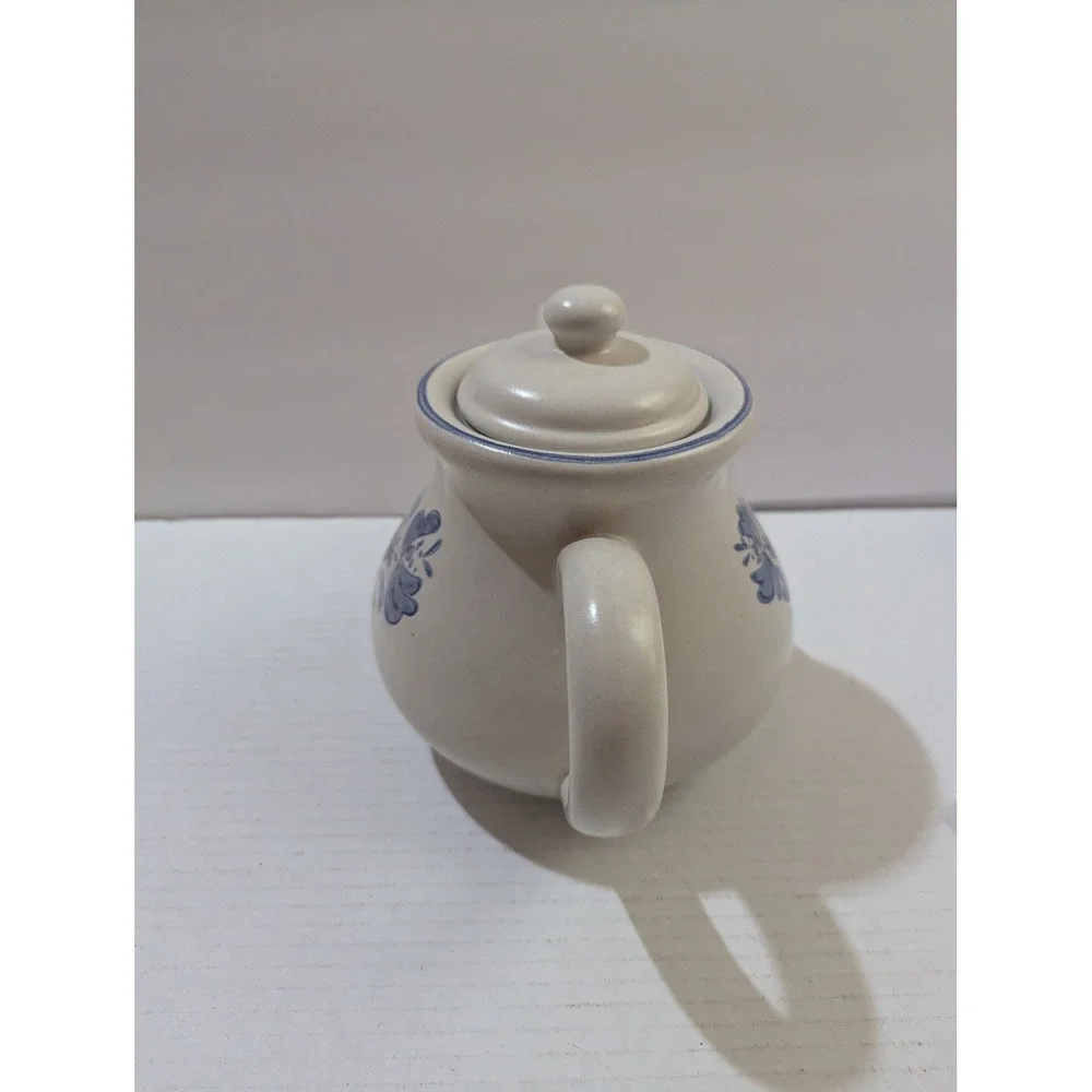 Pfaltzgraff Yorktowne Teapot with Lid Blue Floral Gray Stoneware Vintage Pottery